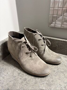Franco Sarto Grey Suede Lace-Up Wedge Ankle Booties